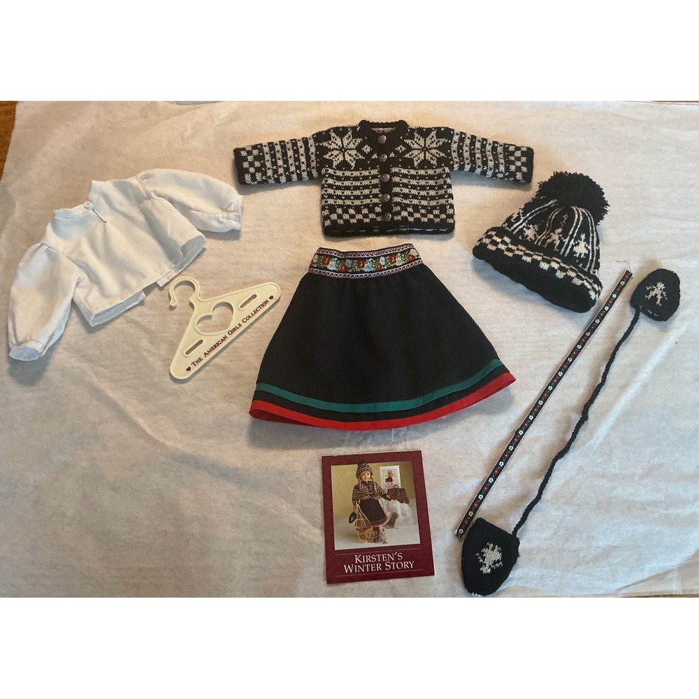 American Girl Kirsten Larson Winter Story Outfit Sweater Skirt Hat Mittens Set